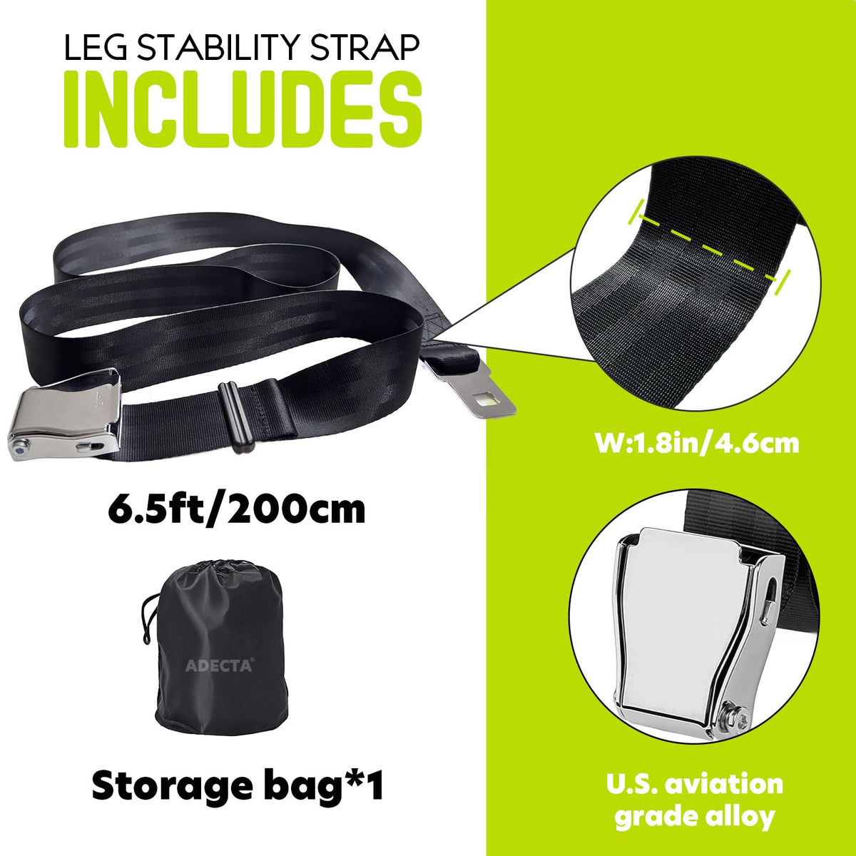ADECTA Nordic Hamstring Curl Strap, 6.5FT Gym Seatbelt and Exercise Straps for Hamstring Stretch Strap & Mobilization Belt,Home Gym Women Men, Lifting Seatbelt Gym, Black