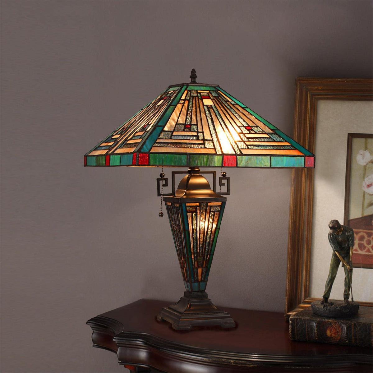 Chloe Lighting Innes Tiffany-Style Table Lamp, 3 Light, Blackish Bronze, 16in Wide, Multicolor, Model CH3T359BM16-DT3