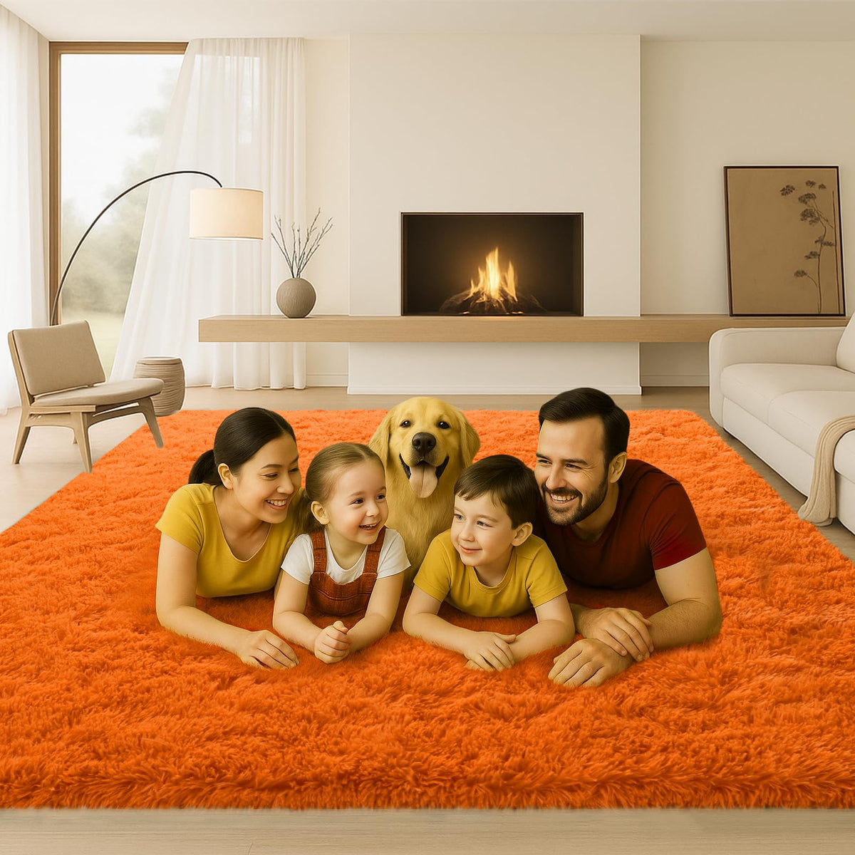 Mtandyx 5x7 Plush Fluffy Area Rugs, Large Soft Carpet, Upgraded Non-Slip Rectangular Rug for Living Room, Bedroom, Kids Room, Dorm,Modern Home Decor Aesthetic,Orange.