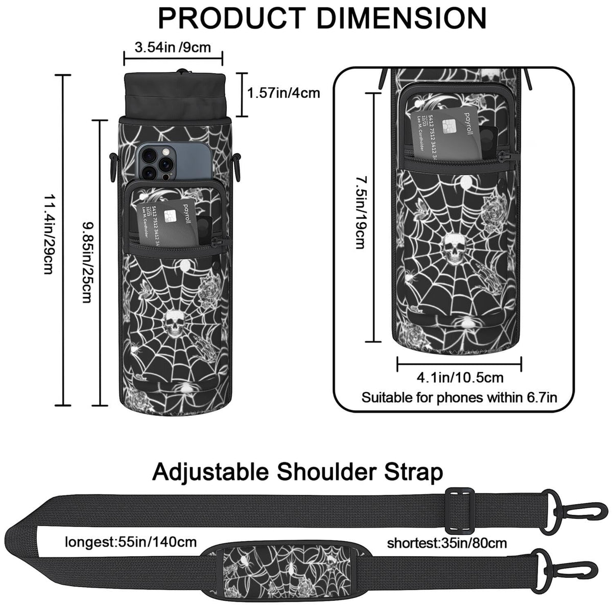 Baiheyi Halloween Water Bottle Sling Bag for 25oz/32oz Tumblers,Adjustable Neoprene Water Bottle Carrier Bag,Insulated Carrier with Shoulder Strap & Phone Pocket - Spider Web Gifts for Women