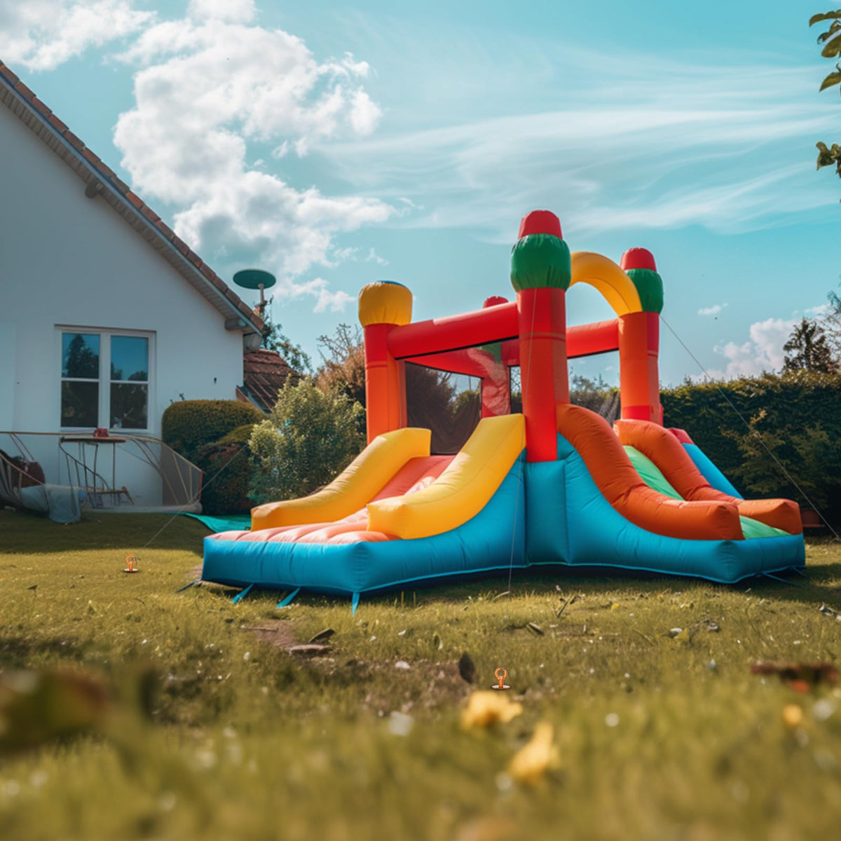 Phopich Ground Anchor Screw in, 4 Pack Spiral Trampoline Anchors with Nut and Tool Swing Set Anchors Tent Stakes High Wind Heavy Duty for Sheds, Carports, Mobile Home Orange