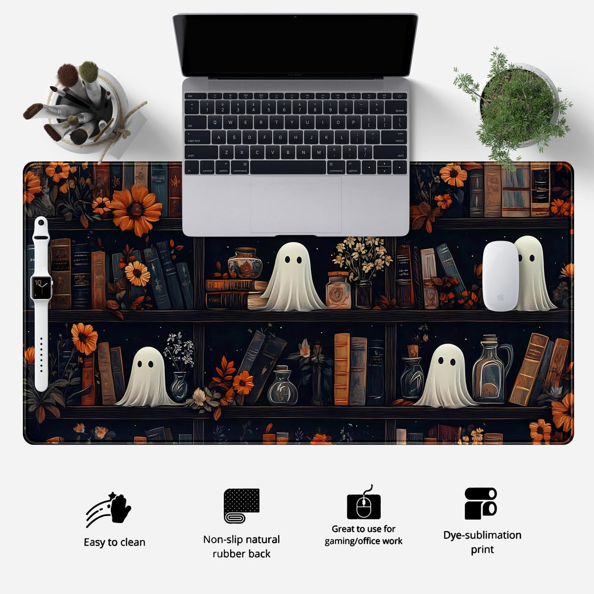 LuckyCow Cute Vintage Gothic Desk Mat Kawaii Dark Academia Desk Pad Medieval Large Flower XXL Mousepad Extended Laptop Computer Keyboard Mat with Stitched Edges Anti-Slip Funny Deskpad 31.5x15.8 in