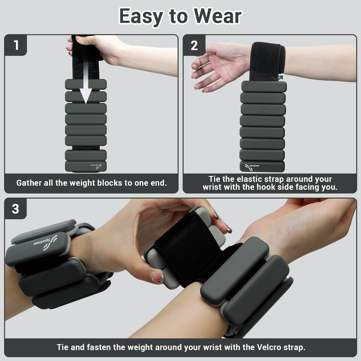 Sportneer Wrist & Ankle Weights for Women Men - 1 Pair (1 lb/2 lb Each) | Adjustable Weighted Bracelet Silicone Bangles for Yoga, Dance, Pilates, Cardio, Aerobics, Gym, Pool Exercises and Jogging (Polar Night Black, 2 LBS x 2)