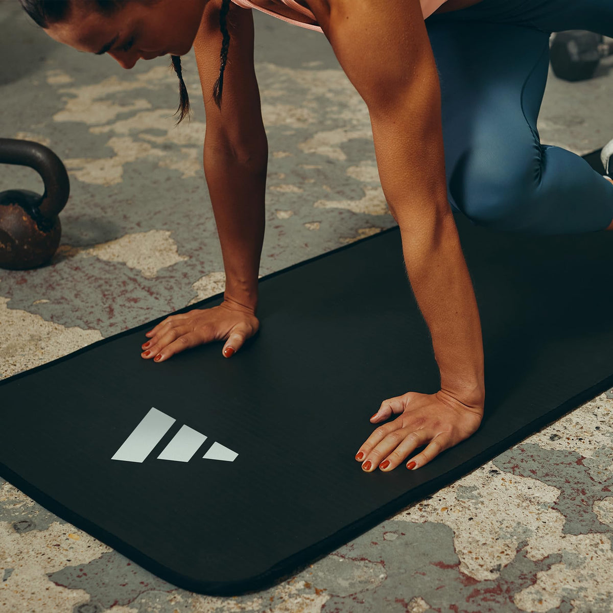 adidas 10mm Extra Thick Training Mat with Carrying Strap and Non-Slip Textured Base - Cushioned Workout Mat for Home Gym, Floor Workouts, and Intense Exercises - Portable and Durable