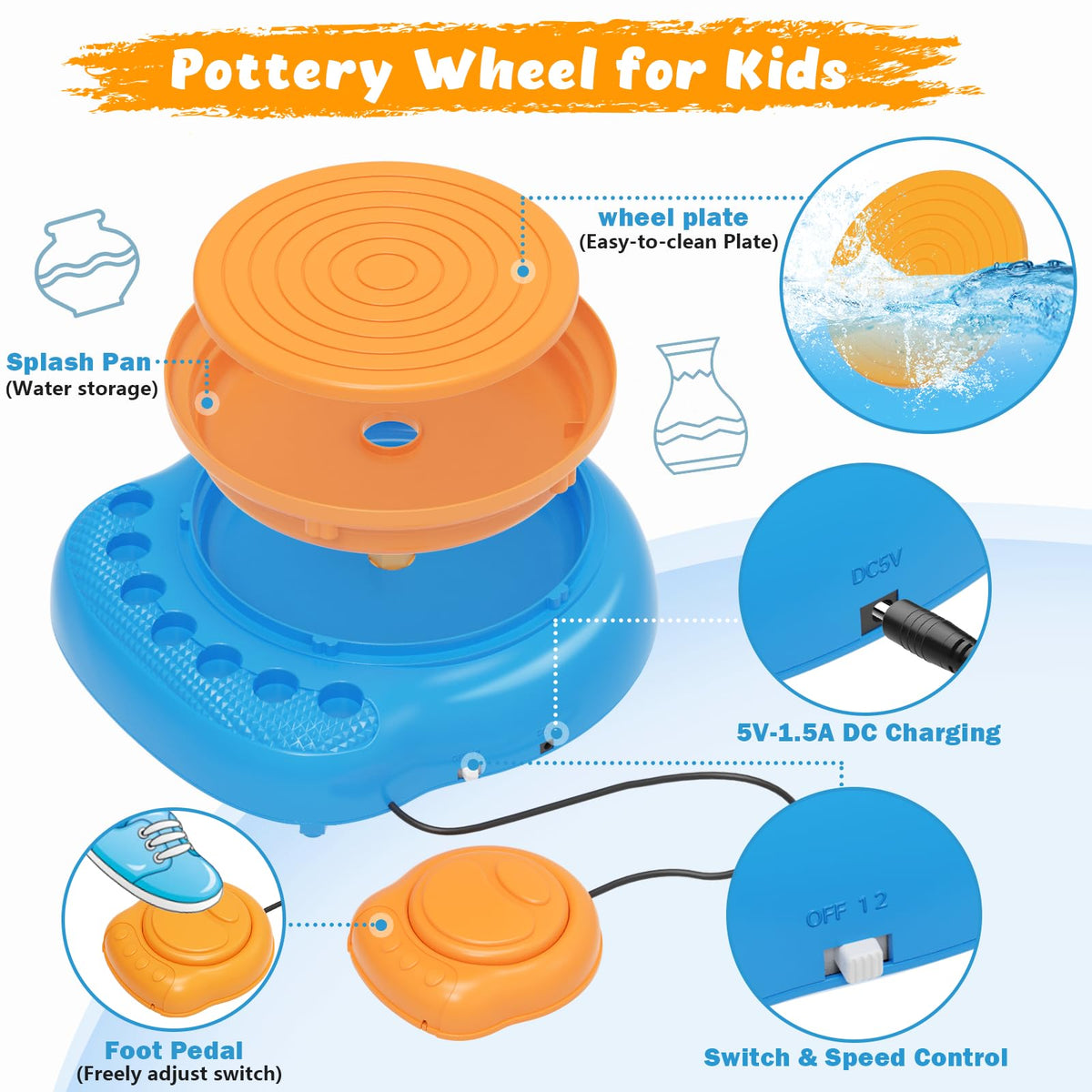 TingingYuli Pottery Wheel for Kids with Clay Kit - Arts and Crafts for Kids Ages 6-8 8-12, Complete Pottery Kit with Air Dry Clay and Painting Tools, Easter Christmas Birthday Gift for Boys Girls