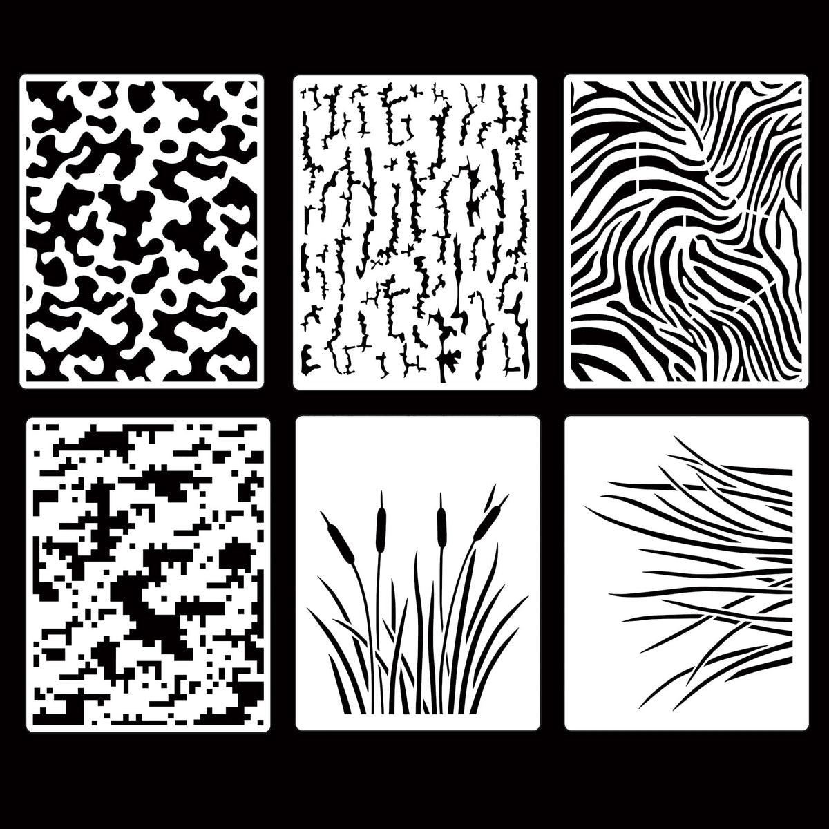 6 Pieces Camo Stencils for Spray Paint, Camouflage Grass Pattern Stencils Templates Reusable Digital Camo Paint Stencil for Boat DIY Crafts (Camo)