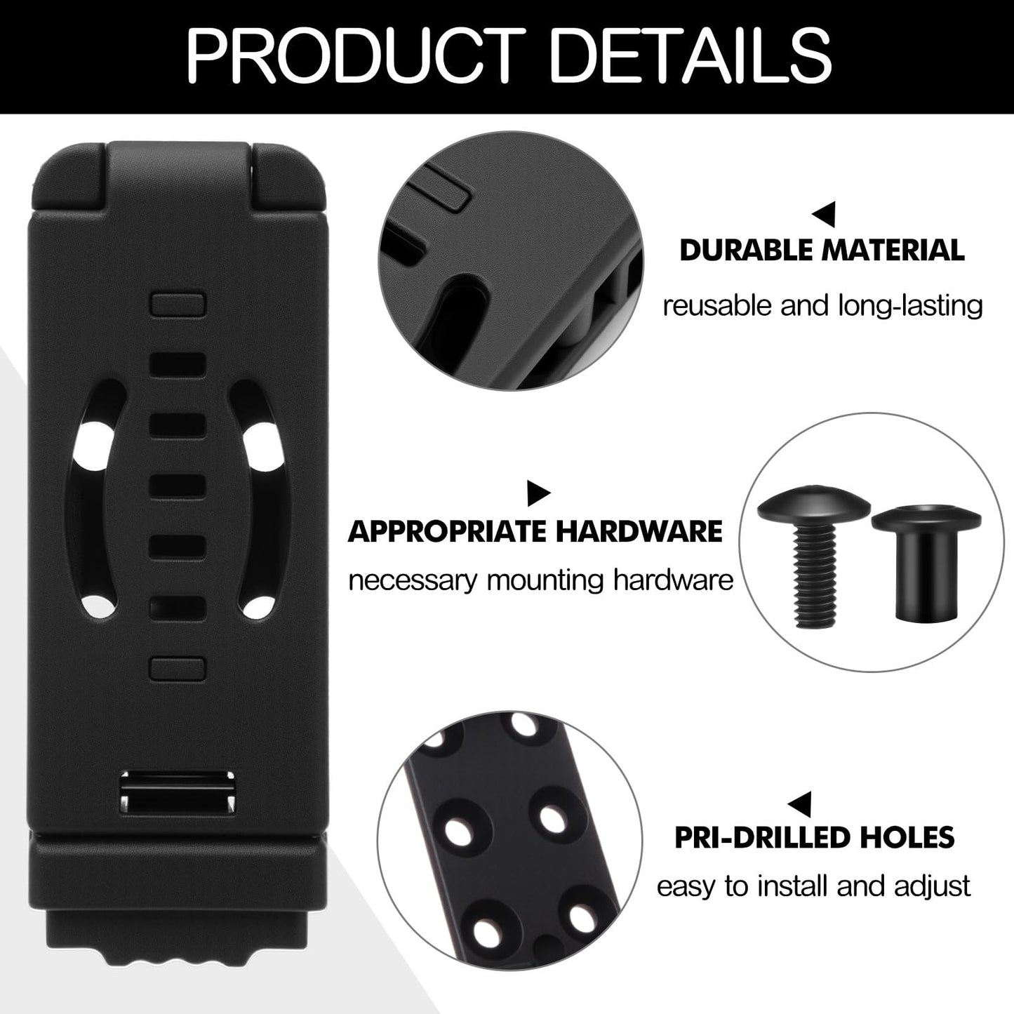 Lanties 8 Pcs Holster Belt Clips Knife Belt Clip Holster Hardware Adjustable Molle Adapter with Screws for Outdoor(3.46 x 1.26 Inch,Style 3)