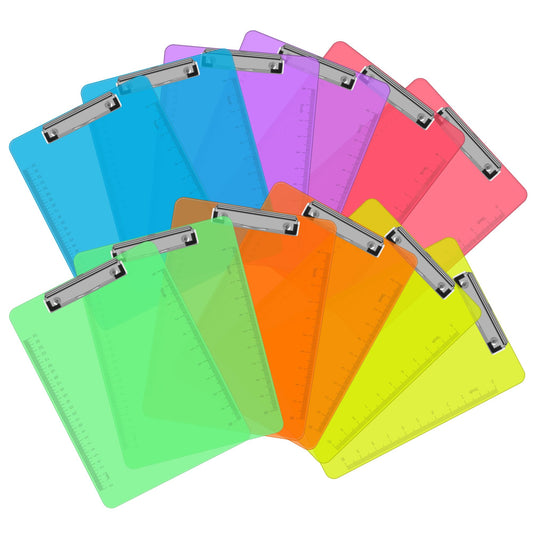 Plastic Clipboards, PANDRI 12 Pack Clear Colored Clipboards, Low Profile Clip Board 12.5 x 9 Inch Standard Letter Size, Office Supplies Classroom