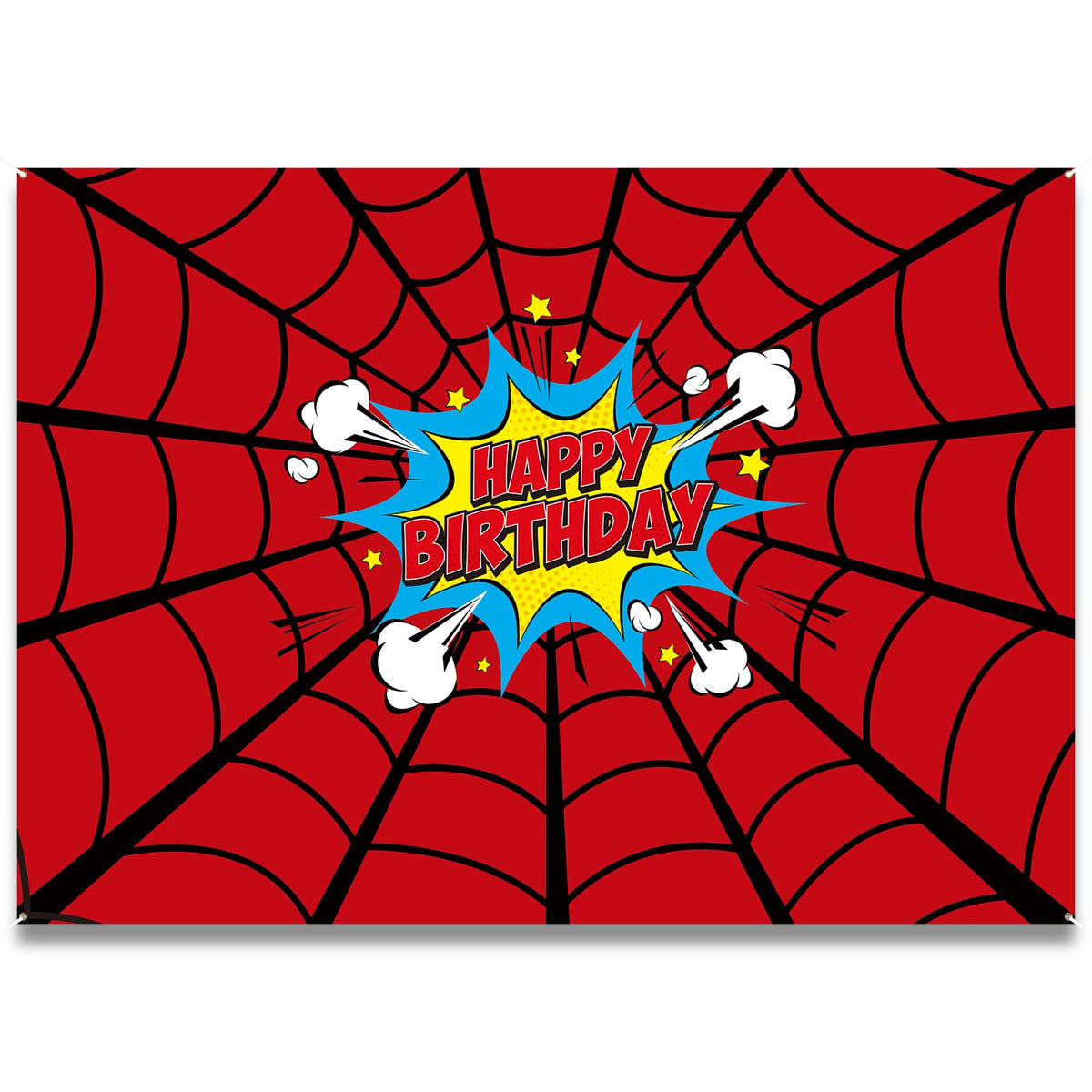Boao 5 x 4 ft Spider Web Happy Birthday Banner Backdrop Large Heros Themed Party Background Photo Booth Props for Boys Birthday Party Baby Shower Photography Decorations Supplies