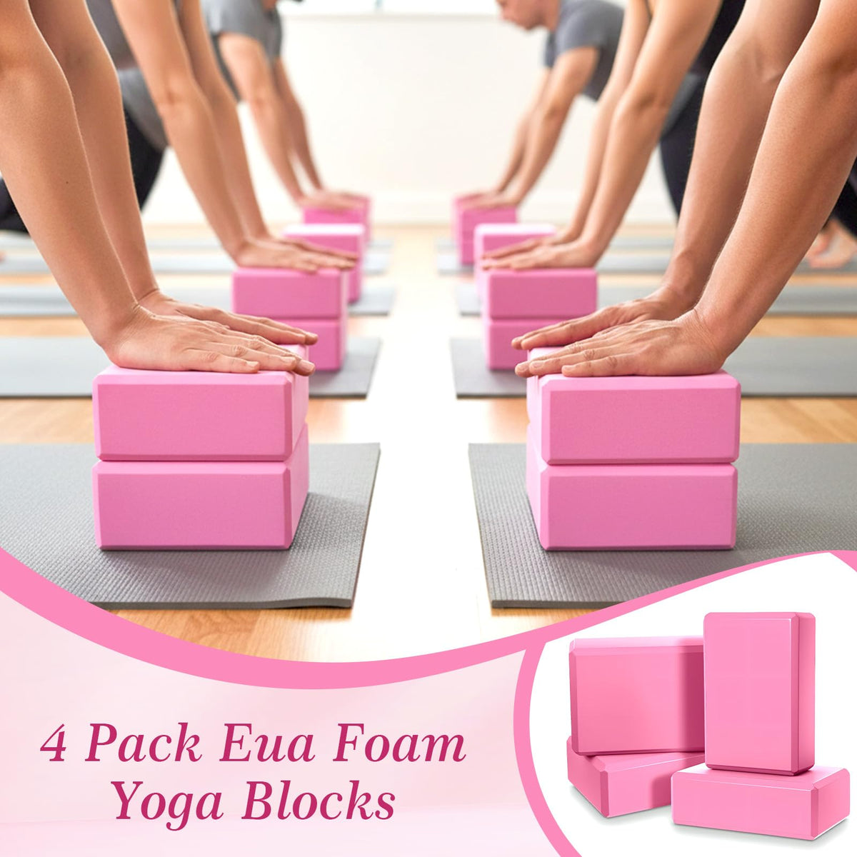 4 Pcs Yoga Blocks 9 x 6 x 3.15 Inch Eva Foam Lightweight Non Slip Yoga Props Firm and Supportive for Yoga Pilates Stretching Meditation