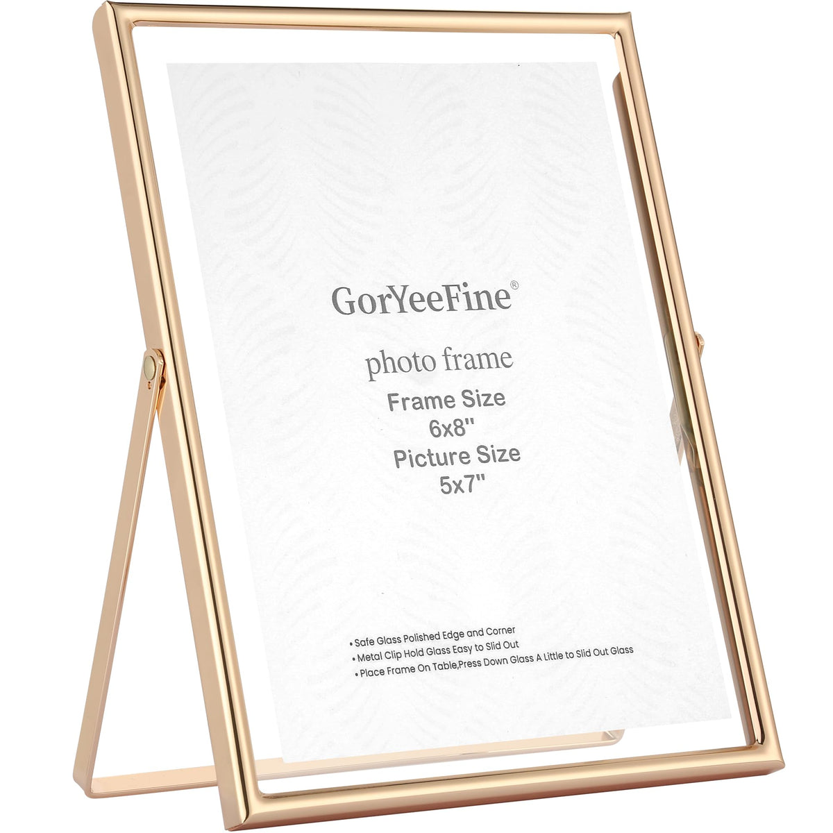 GorYeeFine Gold 6x8 Floating Photo Frame for(4x6'‘&5x7’'),Adjustable Tabletop/Shelf Picture Frames,4x6'' Premium Gift Floating Frame for Wedding,Thanksgiving,Christmas,Birthday,Home or Office Decor