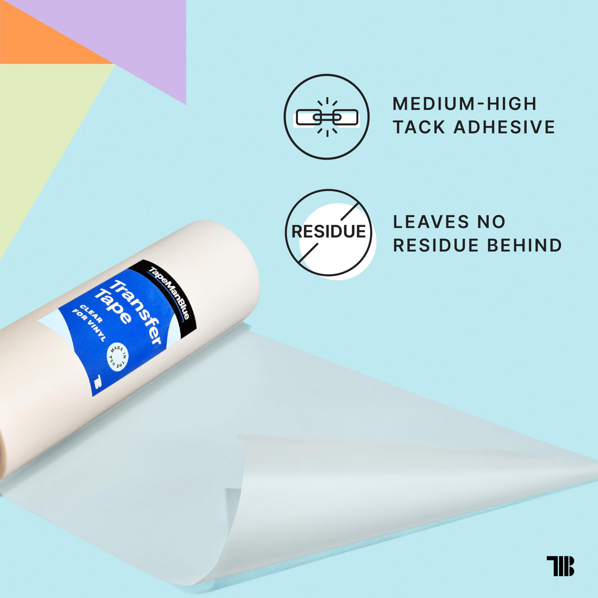 TapeManBlue Clear Transfer Tape for Vinyl, 12" x 50' Roll, Made in America, Premium Vinyl Transfer Tape for Crafts, Decals, and Letters