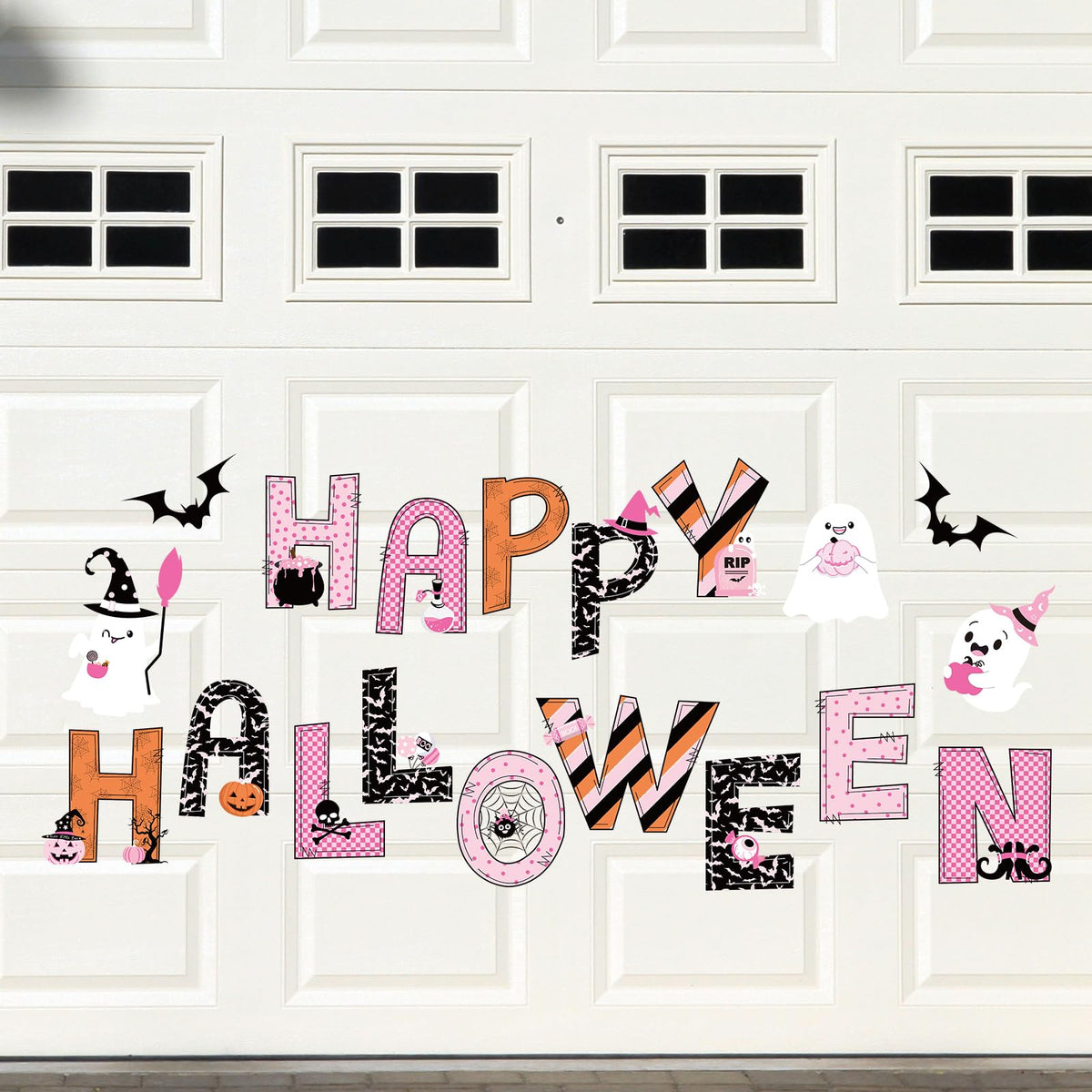 JarThenaAMCS 19Pcs Happy Halloween Garage Magnets Decoration Pink Cute Ghost Garage Door Decals Halloween Magnetic Refrigerator Stickers for Party Home Car
