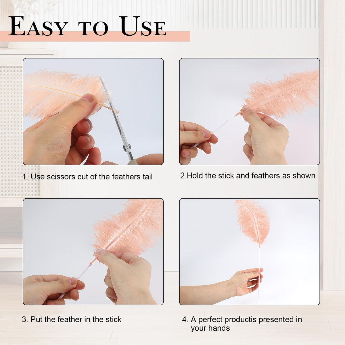 80pcs 15-17 inches (38-43 cm) Natural Bulk Ostrich Feathers Kit. Kits Contain 8-10 inches of Feathers and 7 inches of White Feather Sticks.for Various DIY Projects. (Champagne, 8-10-Inch)