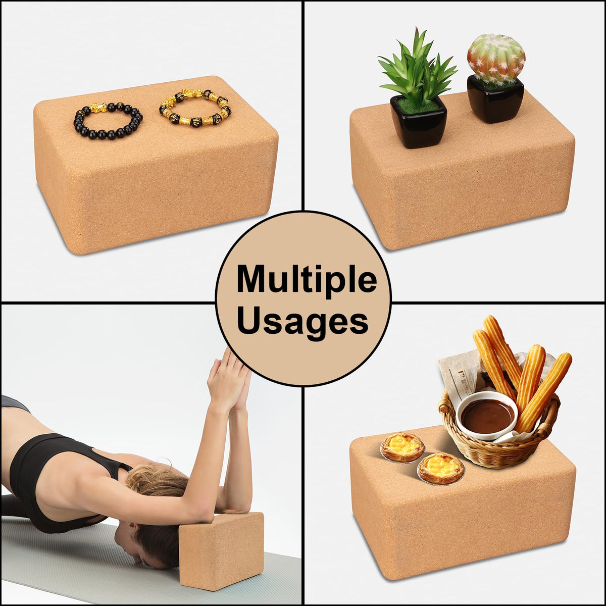Hatha Yoga Cork Yoga Block, Natural Cork from Portuguese, Premium Brick 9"x6"x4", Eco-Friendly Yoga Accessories for Yoga, Pilates & Stretching
