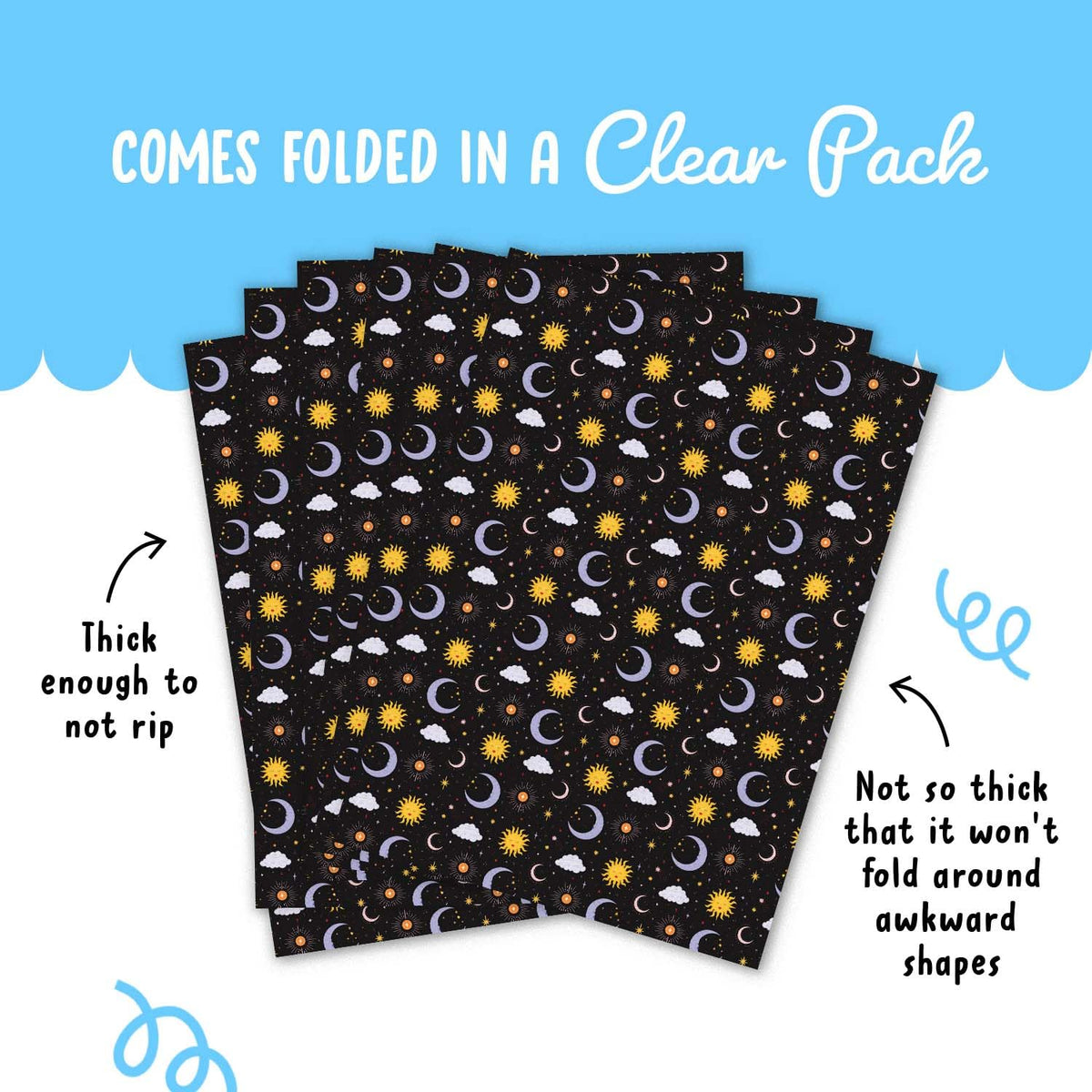 CENTRAL 23 Black Celestial Gift Wrap - 6 Sheets With Moons, Suns & Stars Galaxy - Birthday Wrapping Paper For Teens, Adults & Astrology Lovers - Christmas Holidays, Halloween - Recyclable