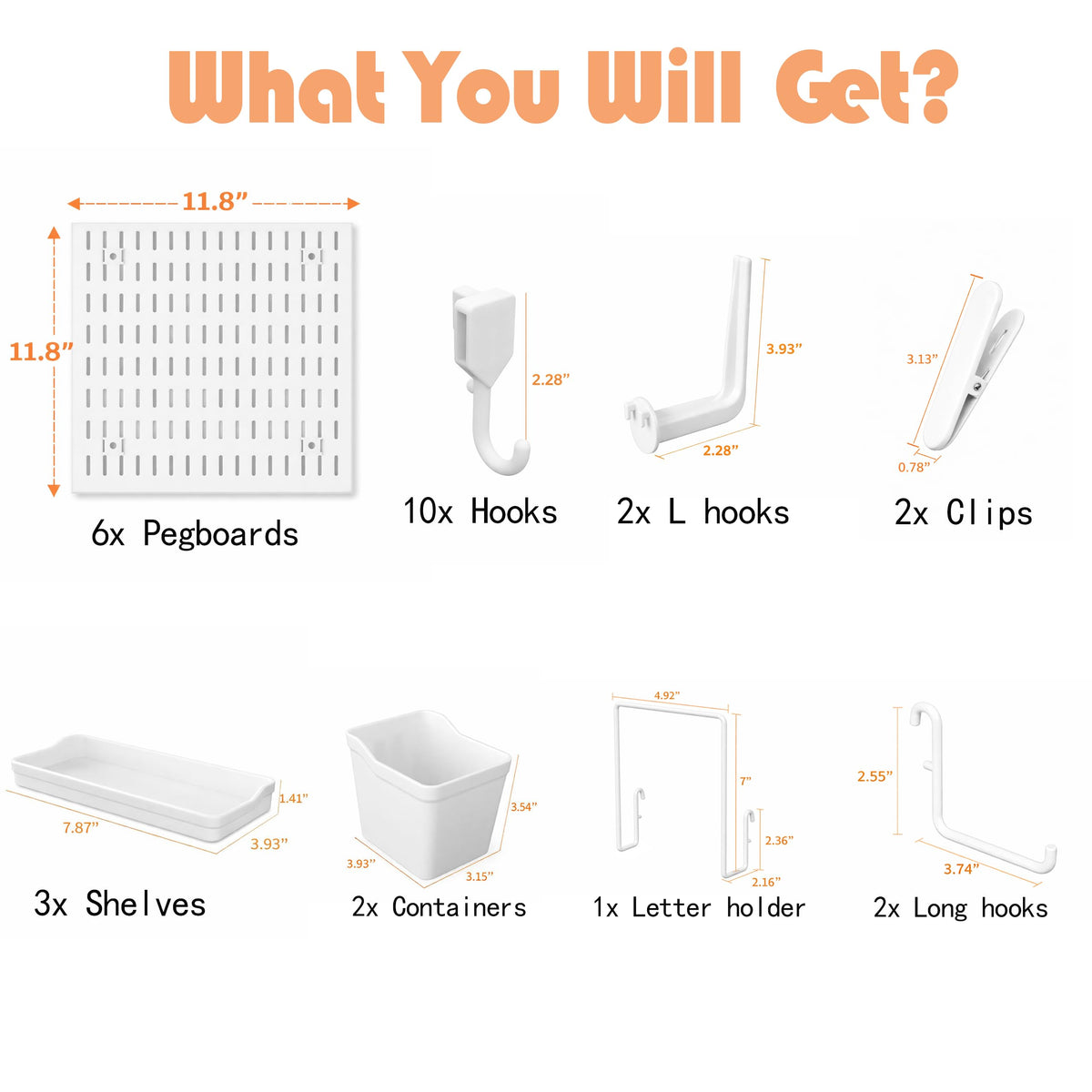 Hogurity Peg Board, 24"x36" Pegboard Wall Organizer, Includes 6PCS White Peg Boards and Accessories, Plastic Peg Board Panels for Craft Room, Office, Kitchen, Gaming Room