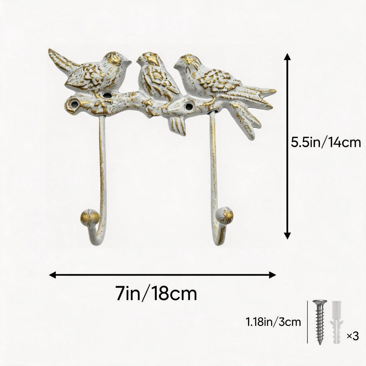 IROSANCO Vintage Cast Iron Bird Wall Hook White & Gold