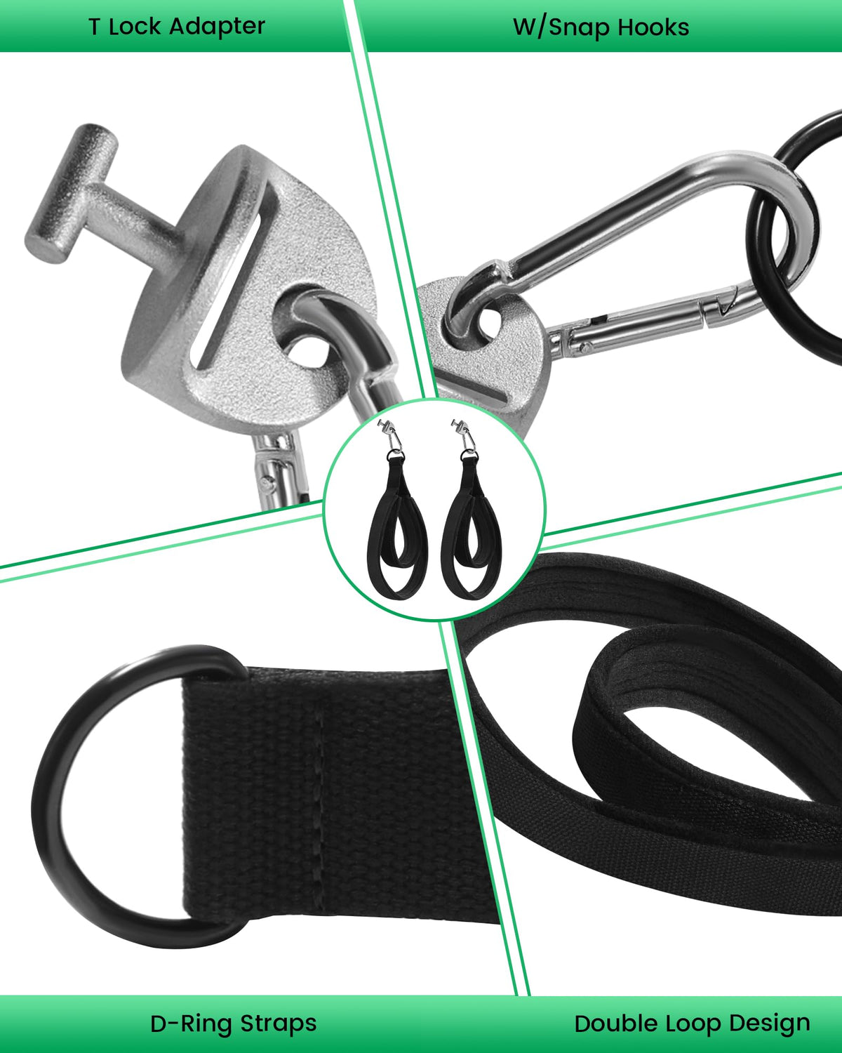 Pilates Loops Fit for Tonal & Reformer Machine, Double Loop Soft Lined Pilates Straps with T Lock Adapter, W/Snap Hooks, D-Ring Straps