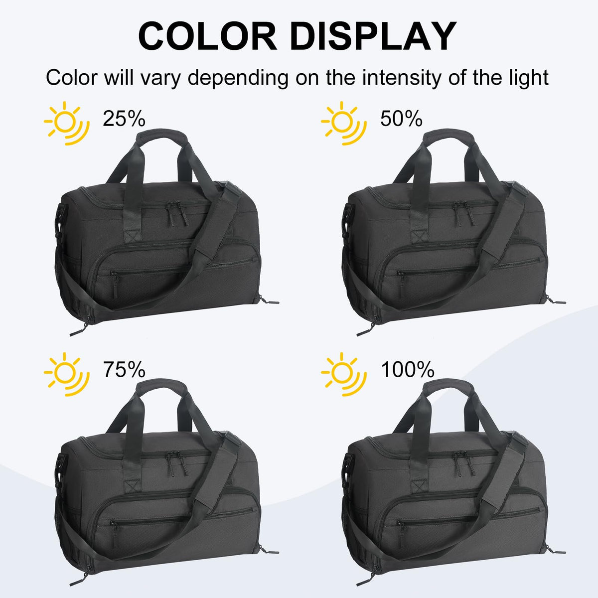 Gym Bag for Men Women, Sports Duffle Bags with Wet Pocket & Shoes Compartment, Water Resistant Overnight Duffel Bag - Light Black