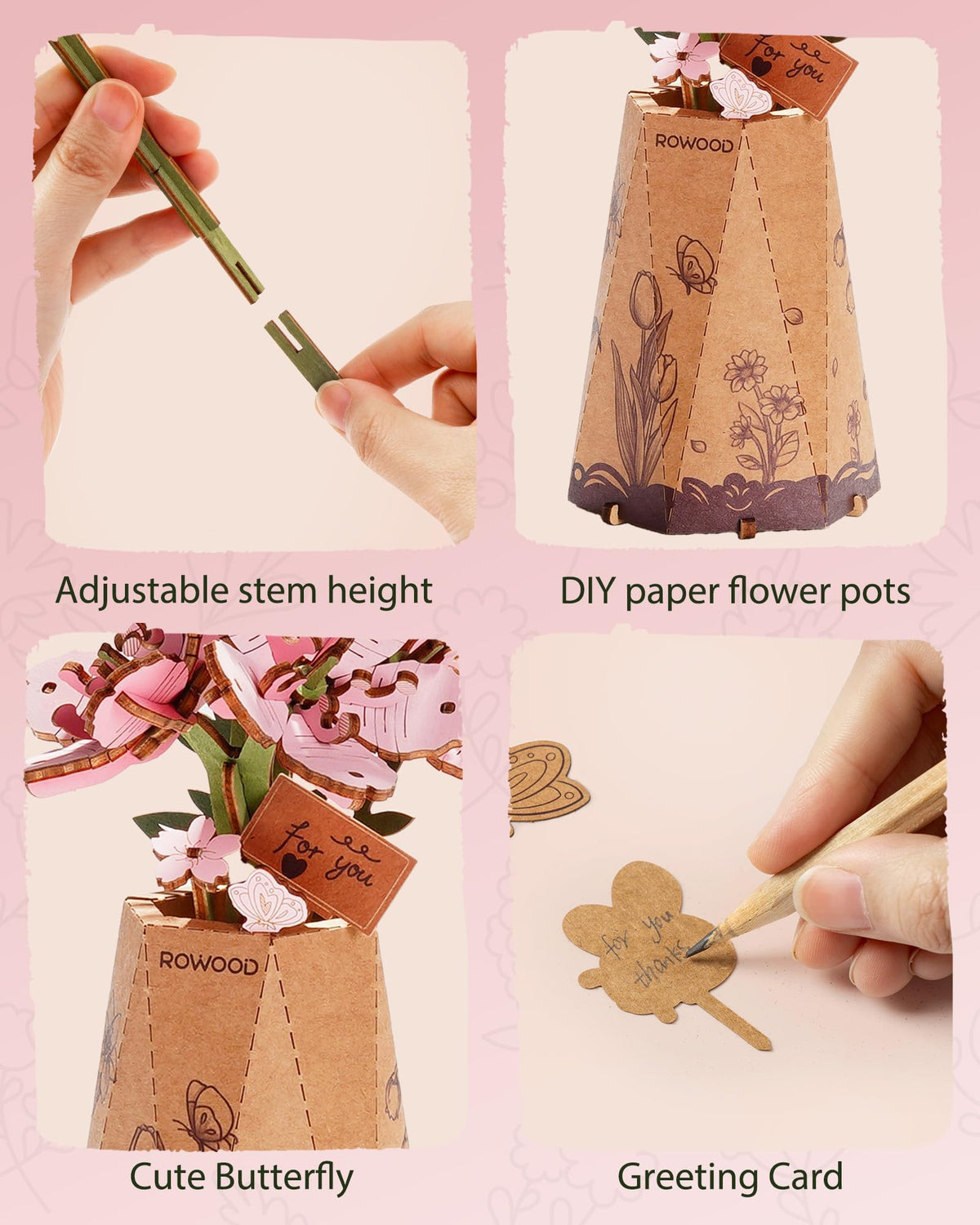 Rowood 3D Puzzles for Adults,DIY Wooden Cherry Blossom Bonsai Tree Botanical Collection Building Craft Kits for Women,Christmas/Birthday Gift- Sakura