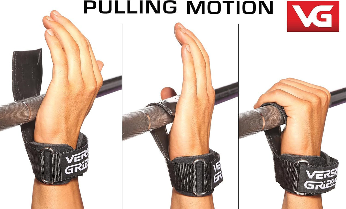 Versa Gripps® Xtreme Wrist Straps – Made in USA, Patented VersaBridge™ Grip with U-Shaped Carpal Support for Weightlifting, Platinum, R/L