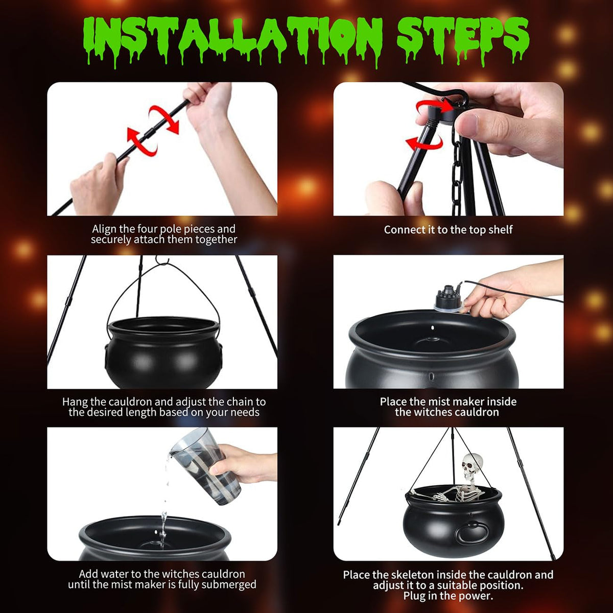 MEADIN Halloween Decorations Outdoor - Large Witches Cauldron on Tripod with Cauldron Diffuserr and Big Skeleton - Black Plastic Cauldron Halloween Decor for Outside Yard Lawn Home Porch Door