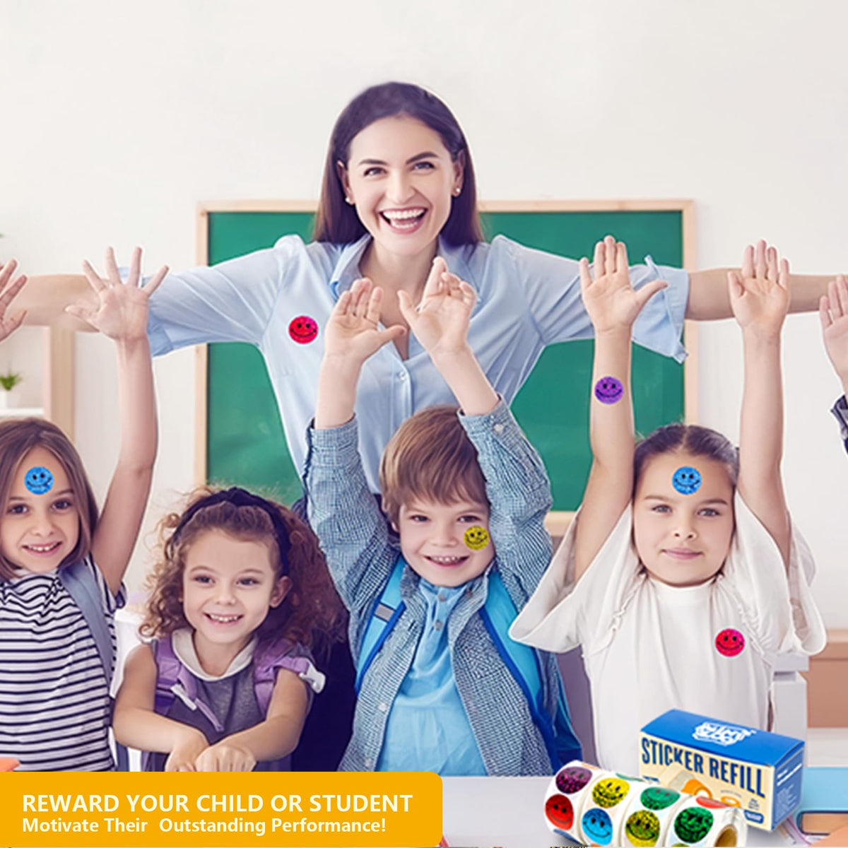 Minizoo 1500 Pcs 1.0Inch Smiley Face Stickers for Kids Reward,Behavior Chart,School Classroom Student Teacher Supplies Gift