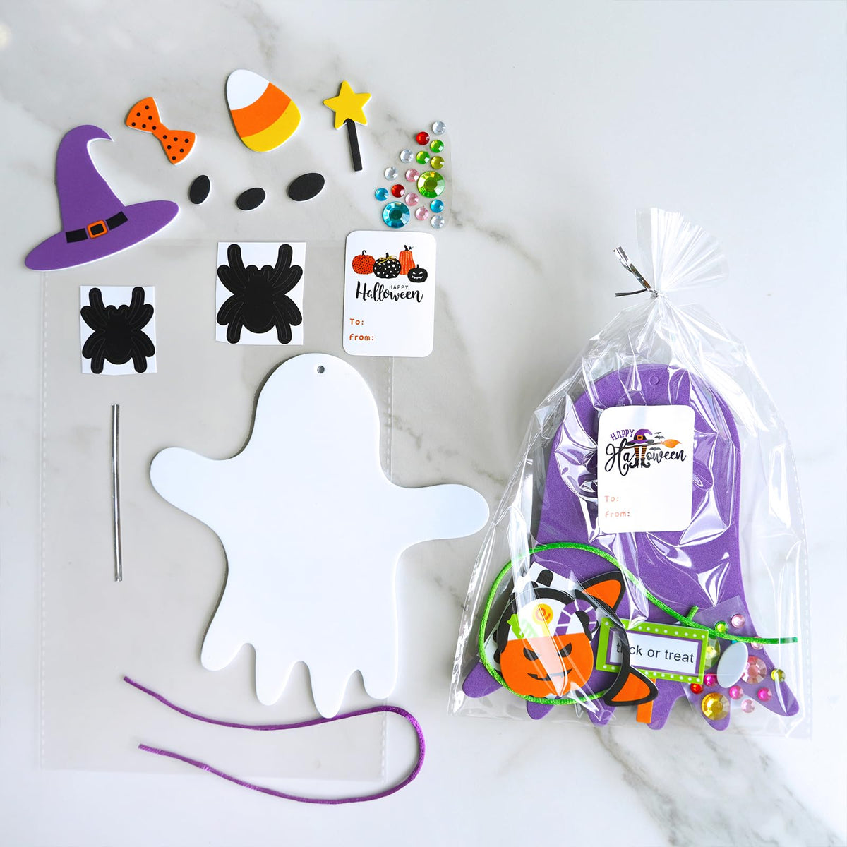 Winlyn 24 Set Fall Crafts DIY Halloween Ghost Tree Ornaments Decorations Kit with Foam Ghost Stickers for Kids Party Favors & Classroom Art Activities