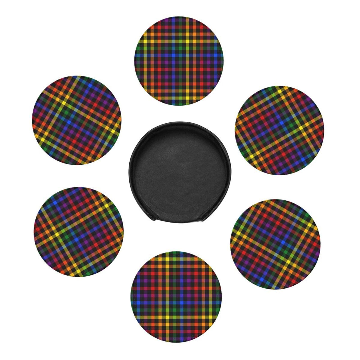 6 Pcs LGBT Gay Pride Coasters with Holder Rainbow Round Coasters Drink for Kitchen Dining Home Table Decor