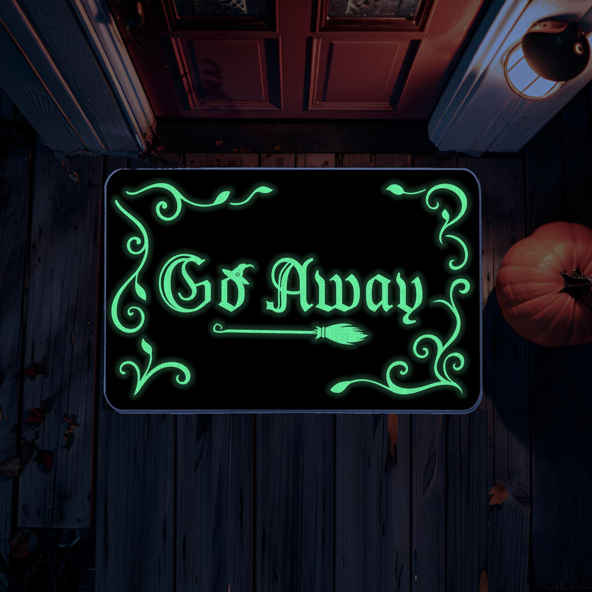QIONG MENG Halloween Door Mat Rug Go Away Decorative Glow in The Dark Doormats Luminous Entrance Rugs Floor Front Mats for Luminous Farmhouse Home Kitchen Decor 17 x 27 Inch