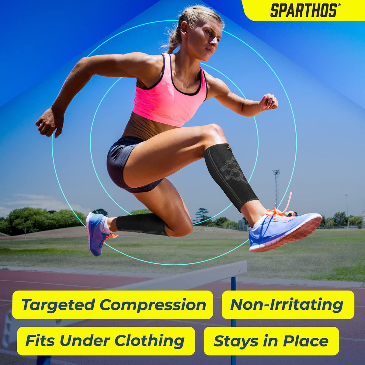 Sparthos Calf Compression Sleeves (Pair) – Leg Compression Socks for Men and Women – Shin Splint Calf Pain Relief Air Travel Flight Nurses Maternity Basketball Football Soccer (Black-XL)