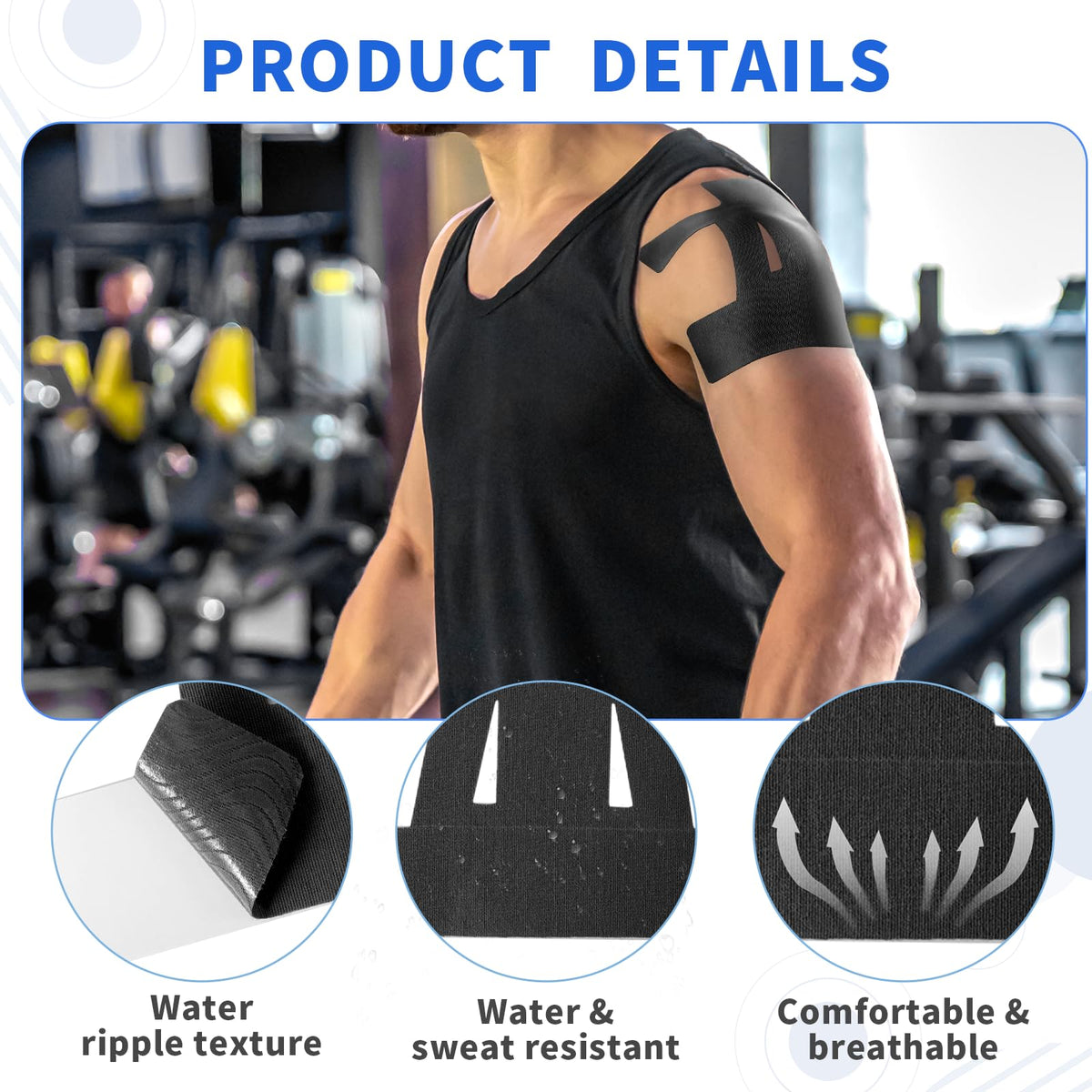 15PCS Kinesiology Tape for Shoulder, Kinesiology Tape Precut Strips for Shoulder Support Support & Stability, Waterproof Breathable Elastic Sports Shoulder Tape for Pain Relief, Athletic Tape, Black