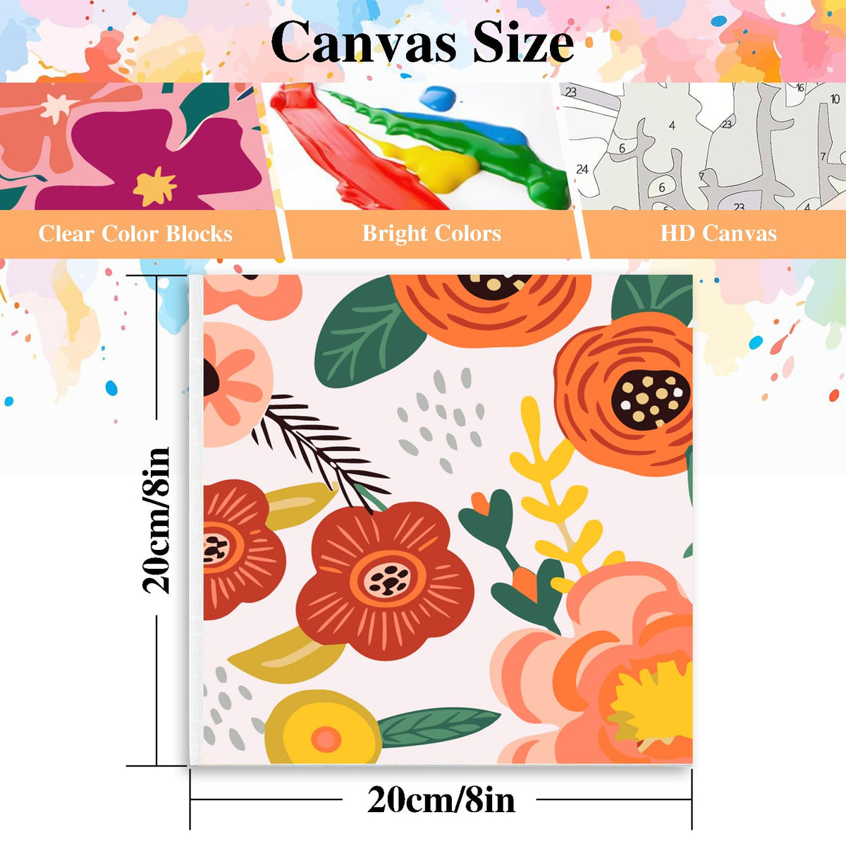 eimivrc 4 Pack Paint by Numbers Kit for Adults Framed,Flowers Paint by Numbers for Adults Beginner,DIY Acrylic Oil Painting for Home Wall Decor(8x8inch)