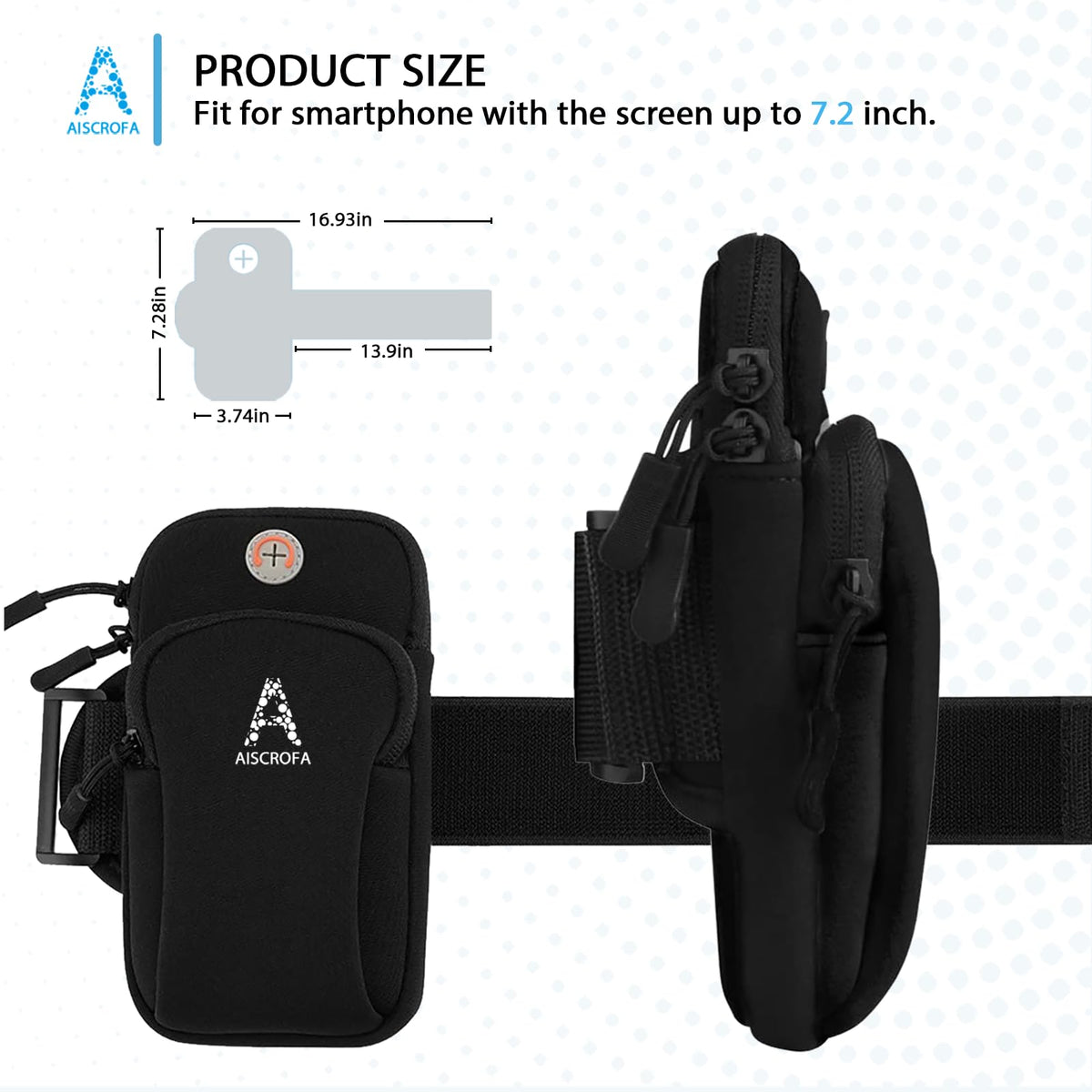 AiScrofa Sports Armband, Running Gym Universal Smartphone Arm Bag with Earphone Hole Multifunctional Pockets foriPhone 15, 14, 13, 12, 11 Pro Max, Xs, Xr, X, 8 Plus, SE, Galaxy S22 Ultra and More