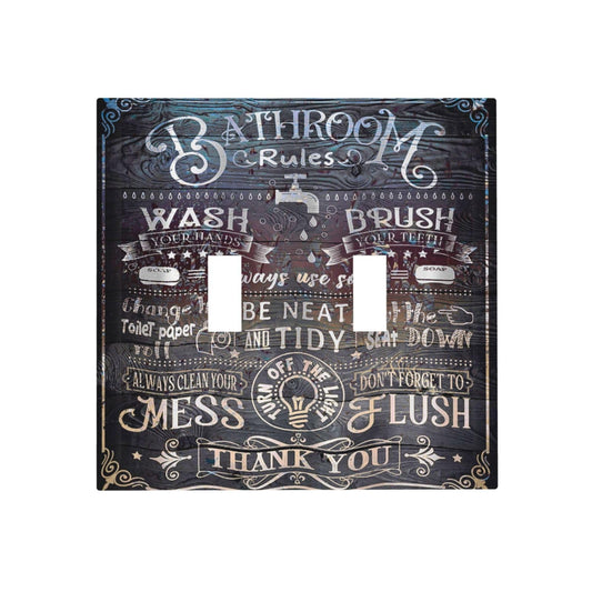 Xuejiaku Decorative Switch Plate Covers Bathroom Wash Inspirational Quote Vintage Wood Plank 2 Gang Wall Plate Double Toggle Light Switch Cover Plate Electric Dual Device Electrical Faceplate
