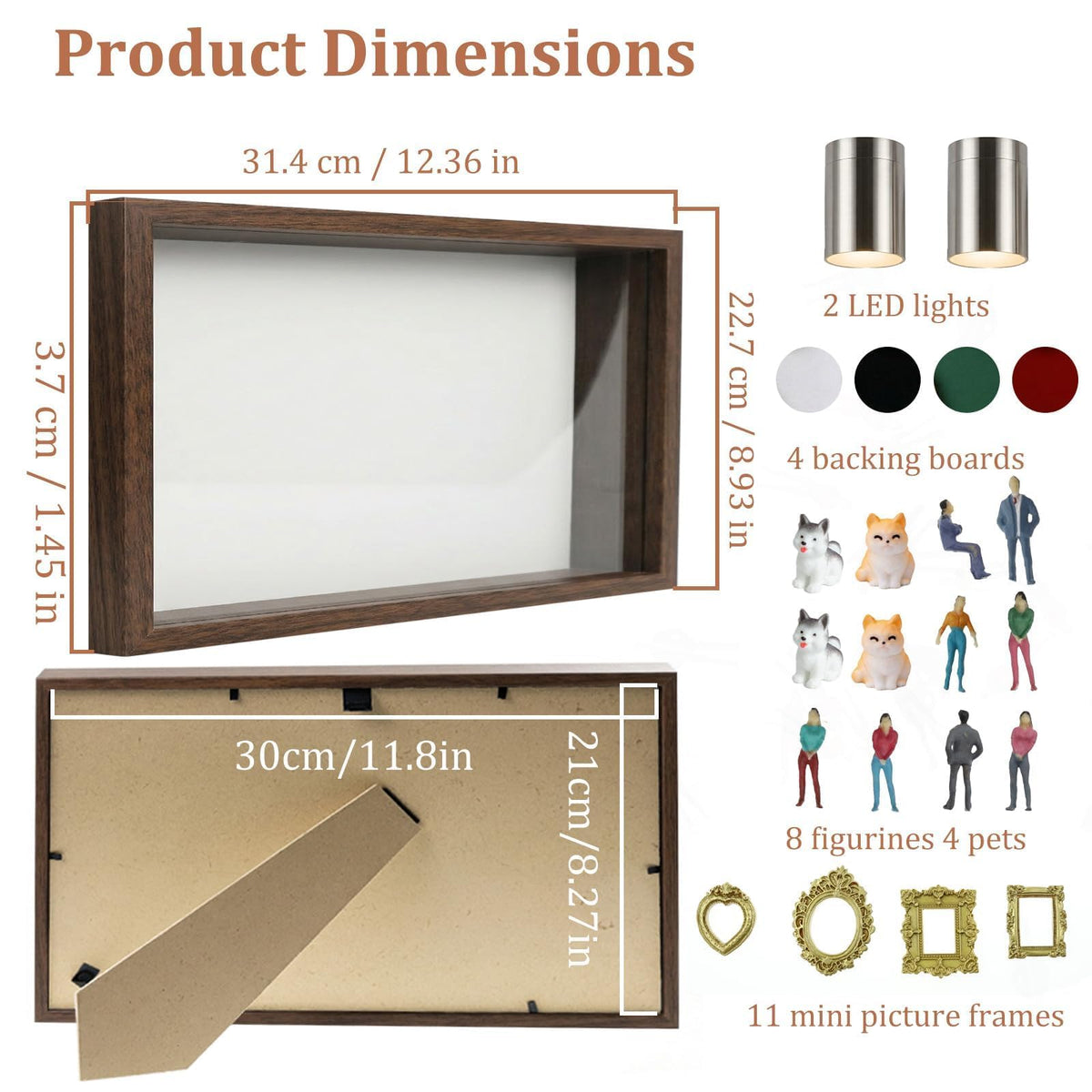 All-in-One DIY Shadow Box Kit,Mini Gold Frames with Museum of Figurines | LED-Illuminated Silhouette Box Memory Collage | Anniversary/Wedding Eco-Friendly Decor Gift (F Style)