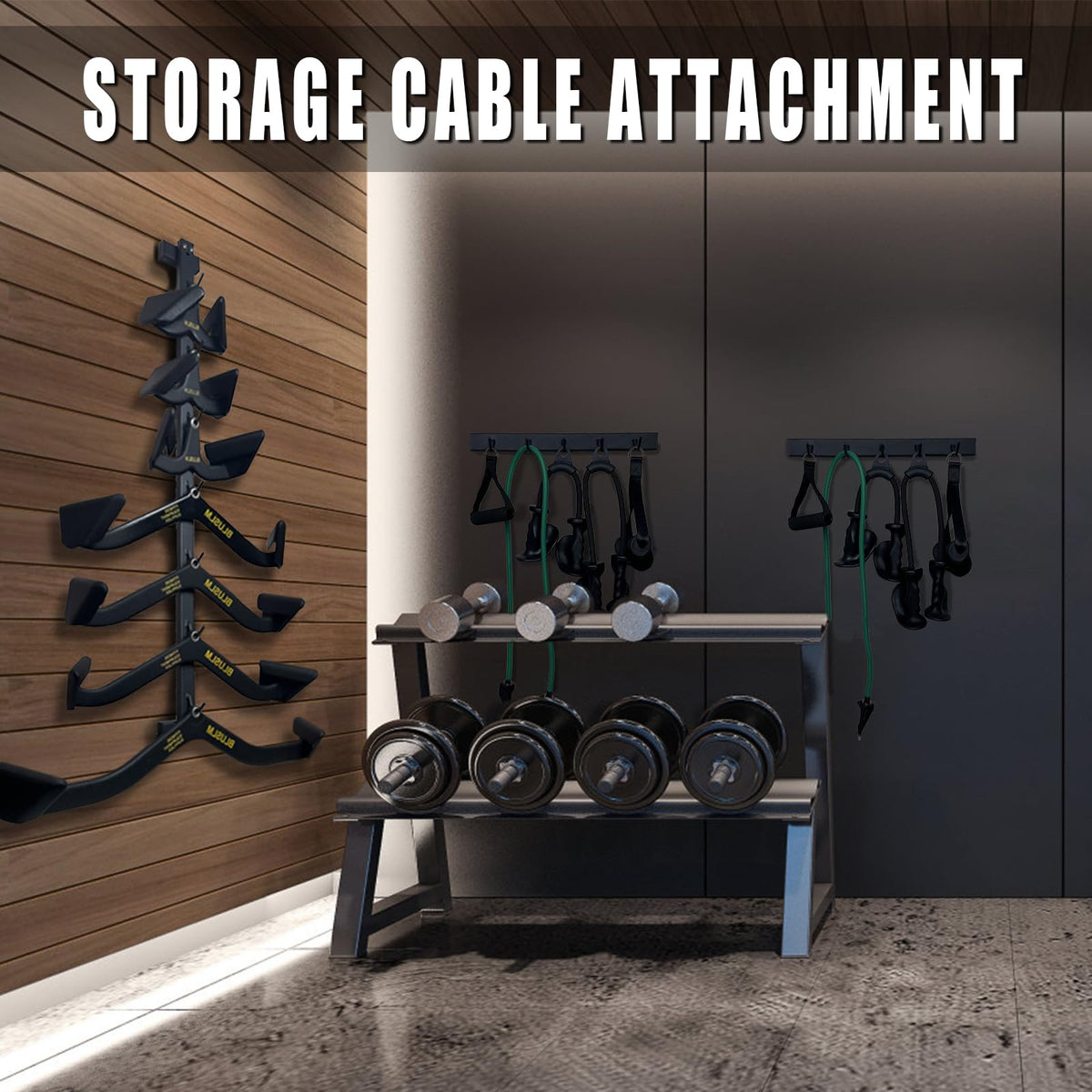 BLUSLM Wall Mounted Lat Pull Down Bar Organizer with Hooks, Home Gym Storage Rack for Lat Pulldown Attachments, Cable Attachments Rack for Gym Accessories (Cable Attachment Rack2)