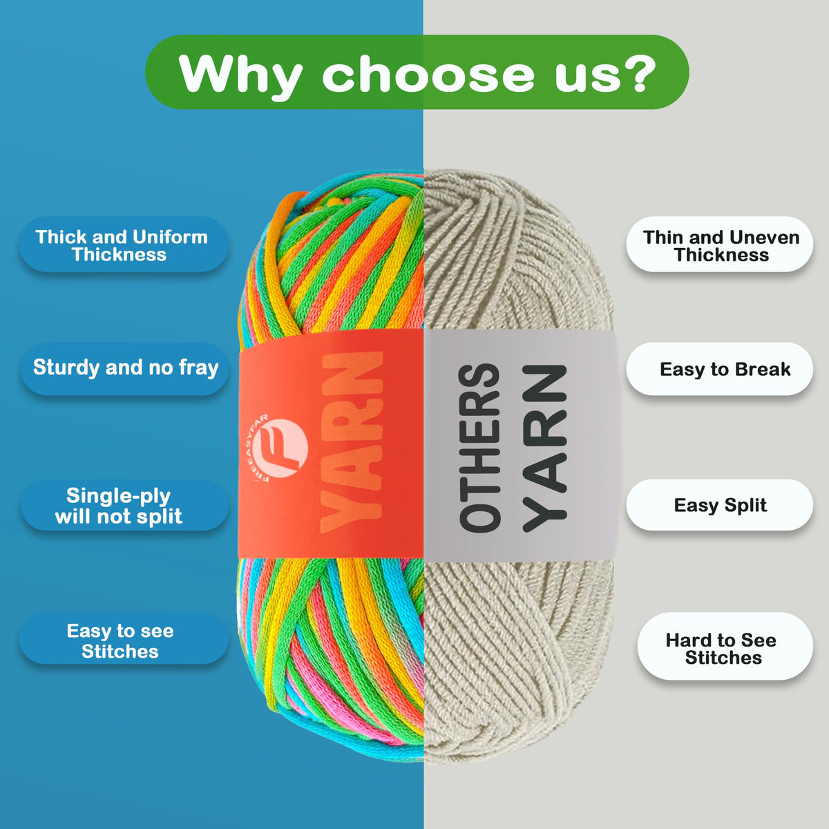 FREEASYFAR 4x50g Beginner Crochet Yarn for Crocheting and Knitting; Beginner Easy Yarn kit with Tool Set (Rainbow+Strawberry+Lawngreen+Aqua, 4 Skein)