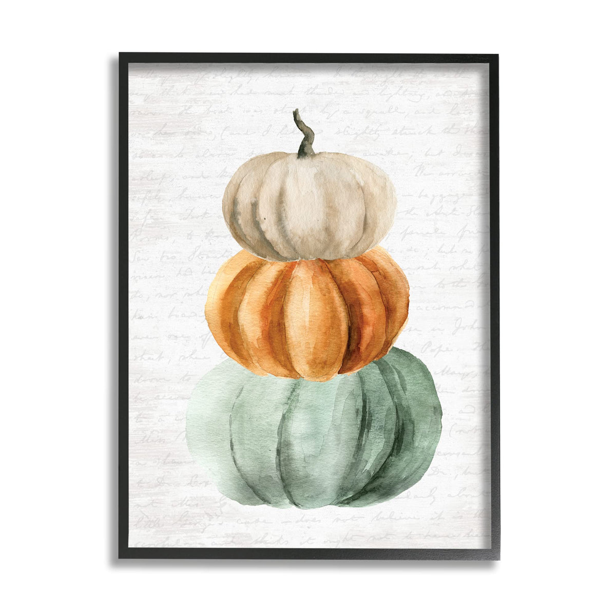 Stupell Industries Stacked Autumn Fall Pumpkins Cursive Words Background,Design by Lettered and Lined, Black Framed, 16 x 20