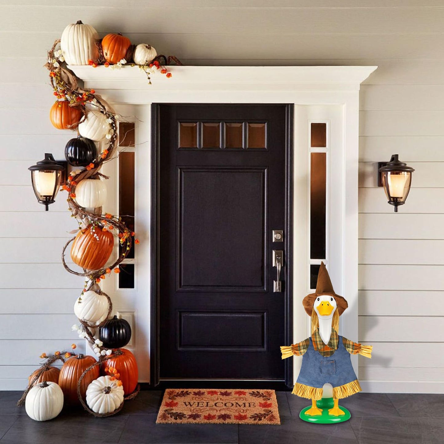 Tiaforza Fall Scarecrow Porch Goose Outfits for 23" Lawn Statue - Cute Hat & Clothes Set for Concrete/Plastic/Cement Goose, Seasonal Autumn Costume for Garden Yard Patio Decor