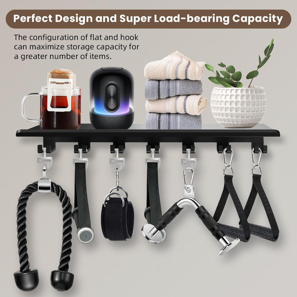Floating Shelf Organizer Compatible with Tonal Accessories Home Gym Weight wall Storage Equipment Hanger Metal Rack Holder Wall Mount with Hooks T-Lock Adapters Bracket Hanger Workout (Floating Shelf)