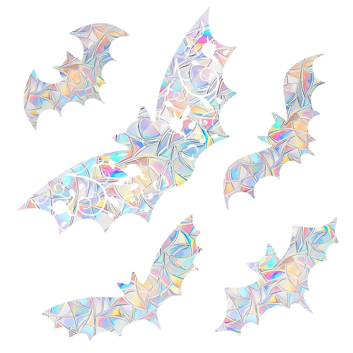 Shawula 15PCS Bat Window Clings - Anti-Collision Decals to Save Birds from Collisions,Non Adhesive Prismatic Vinyl Clings, Rainbow Stickers