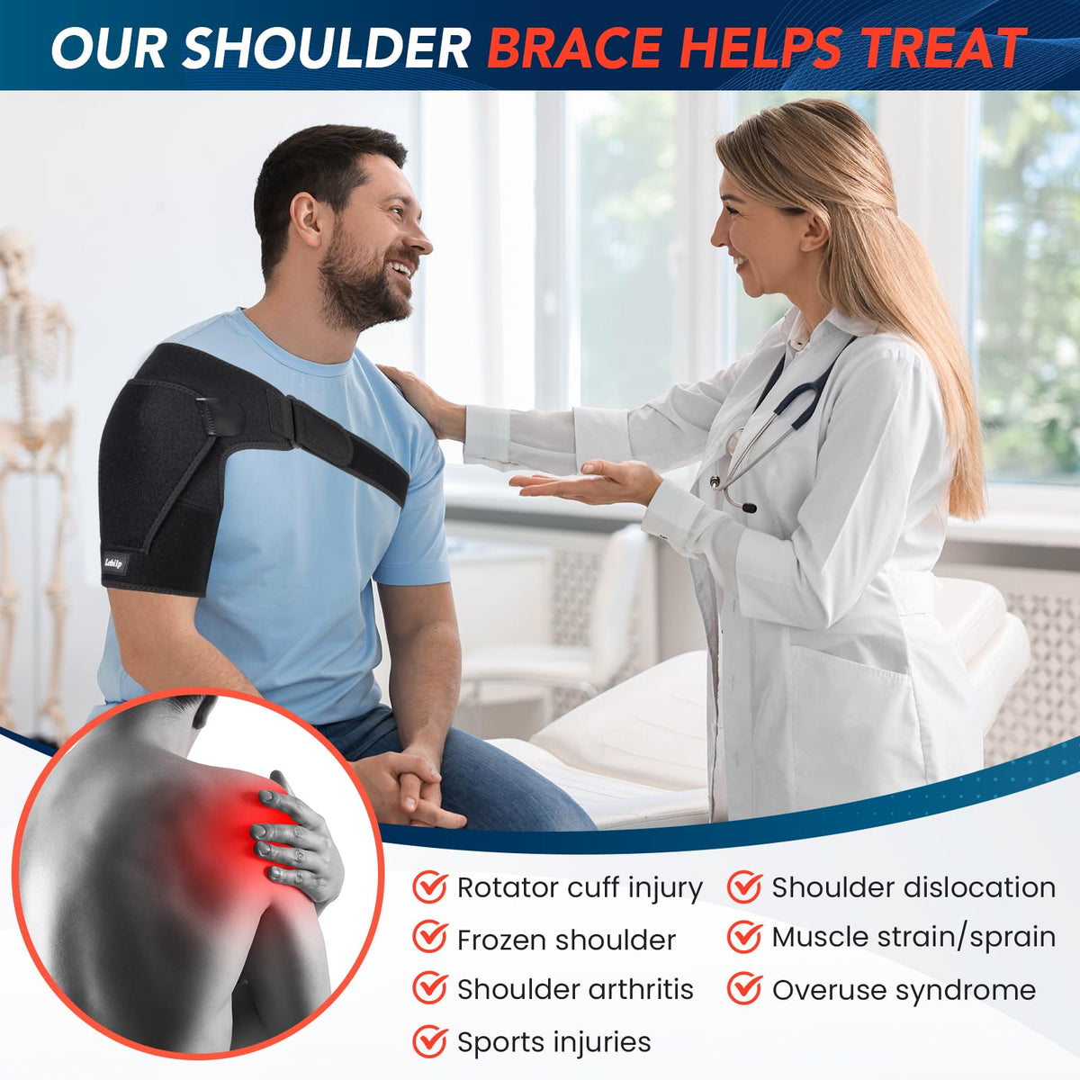 Lebilp Shoulder Brace with Adjustable Compression Sleeve for Rotator Cuff Support & Pain Relief, Hot/Cold Pack Compatible, Breathable Stabilizer with Arm Sling, Fits Left/Right Arm for Men & Women