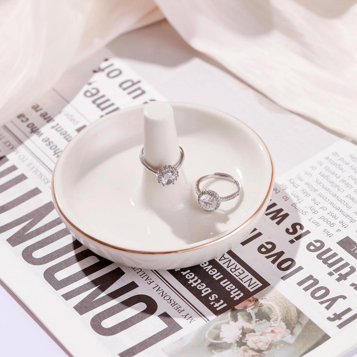 Wedding Ring Holder, Engagement Jewelry Dish With Stand, Ceramic Holder for Rings Earrings Necklace, Gift for Women, Birthday Mothers Day