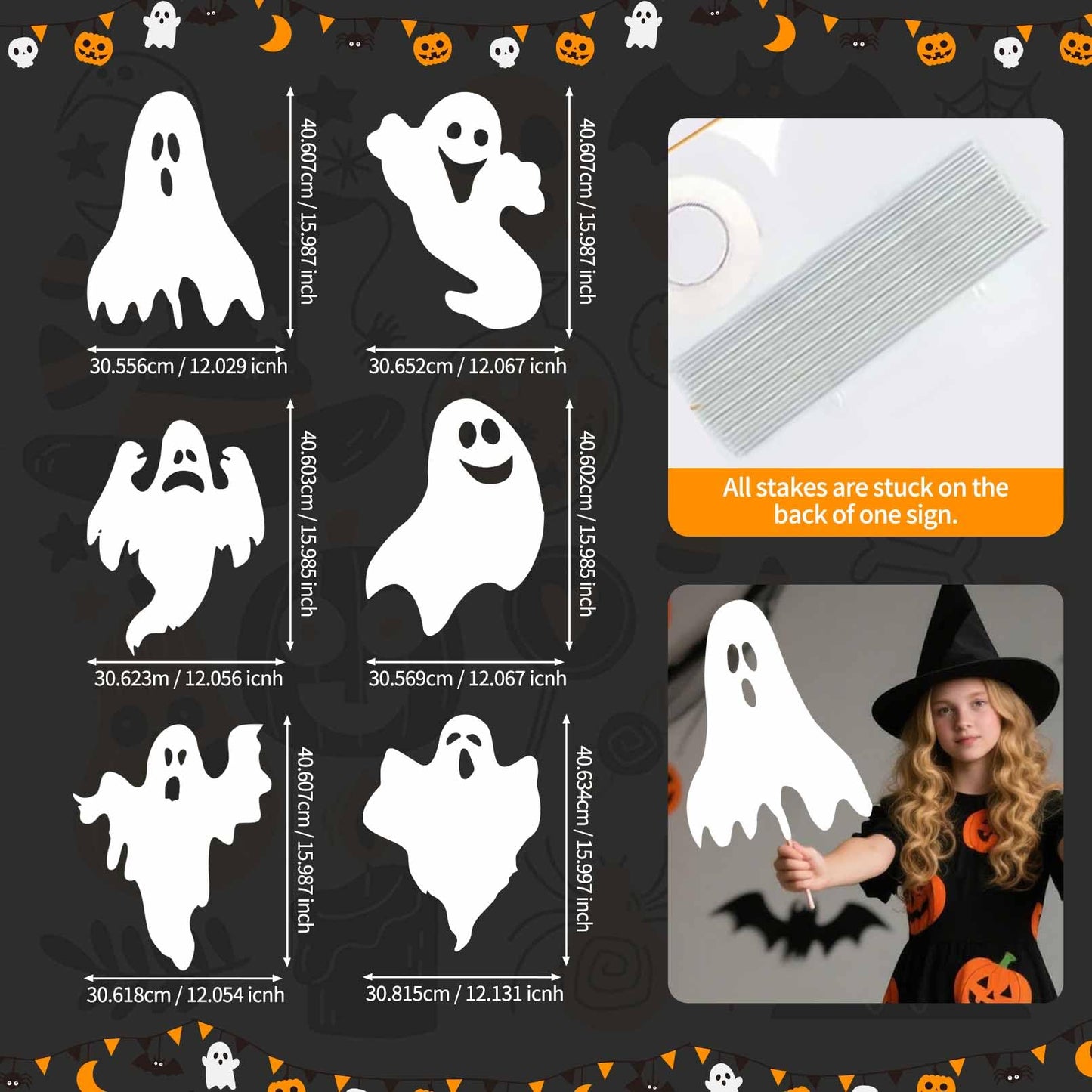 Halloween Ghost Yard Stakes - 6PCS Spooky Ghost Lawn Decorations with Eerie Faces, Outdoor Scary Decor for Garden, Yard, Porch Halloween Home Decoration with Ghost Yard Signs & Ghost Lawn Stakes