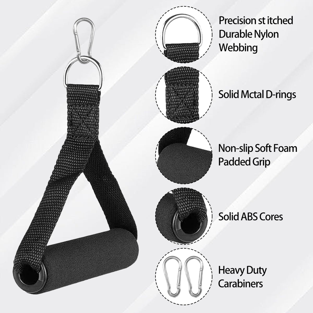 BLMHTWO 4PCS Resistance Band Handles, Heavy Duty Gym Handles Rope Exercise Handle with 4 Carabiners, Workout Handle for Cable Machine Attachment (Black)