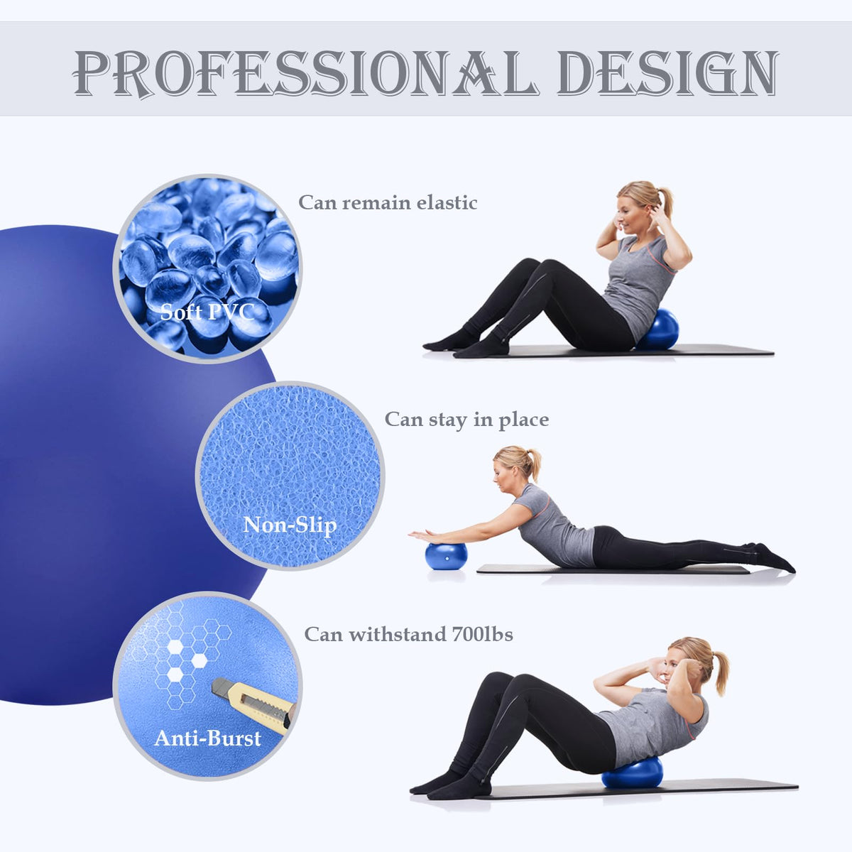 Soft Pilates Ball 9 Inch, Ideal Small Exercise Ball Between Knee Squeeze for Physical Therapy Yoga Core Medicine Abs Pt Bouncy, Mini Rubber Fitball Barre Workout Equipment for Women Men Kid Toddler