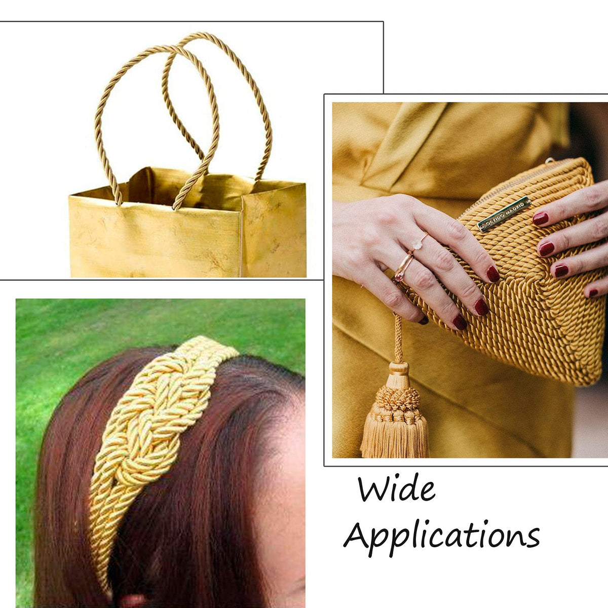 32 Yards 5mm Twisted Trim Cord Gold Polyester Twine Decorative Rope 3-ply Braided Fabric Macrame Thread String with Spool for Wall Hanging Plant Hangers Home Decor Customes Curtain Tieback
