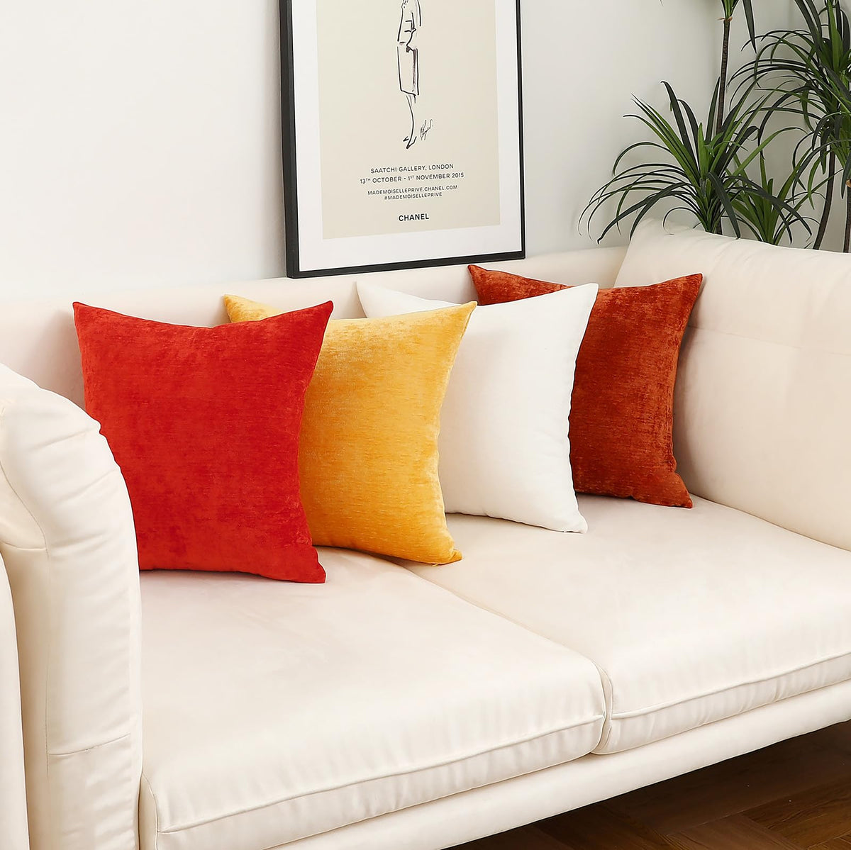Jeneoo Terracotta Decorative Throw Pillow Covers Soft Chenille Comfy Solid Rust Couch Cushion Case Decor (Set of 2, 20 x 20 Inches)